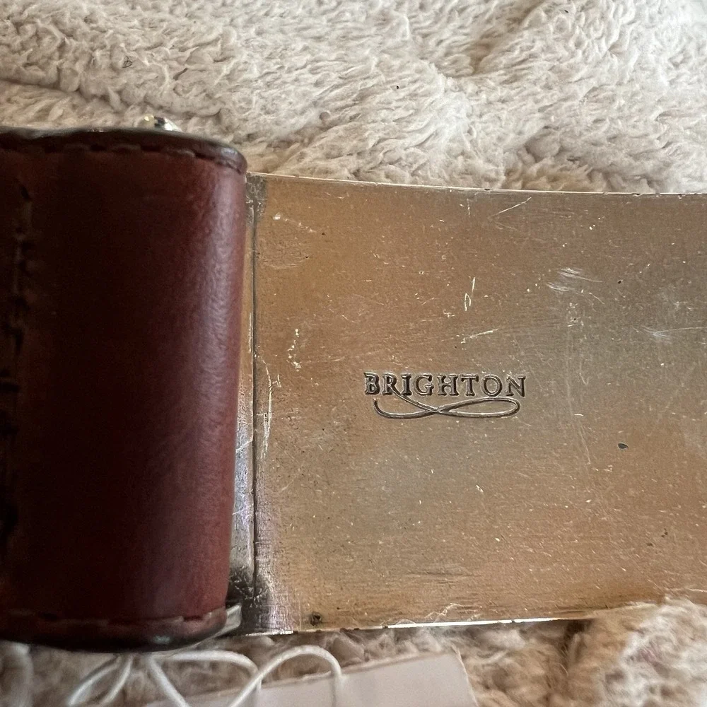 Men's Brighton Brown Leather Golf Belt Silver Plated Buckle Size 34 New With Tag